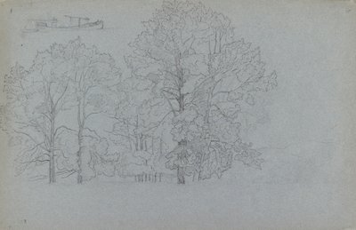 Estudio de árboles, con un ligero estudio de una barcaza, 1859 de Camille Pissarro