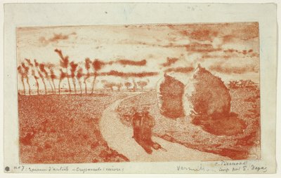 Crepúsculo con pajares de Camille Pissarro