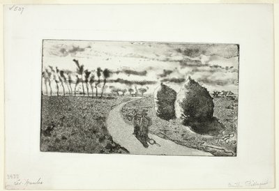 Crepúsculo con pajares de Camille Pissarro
