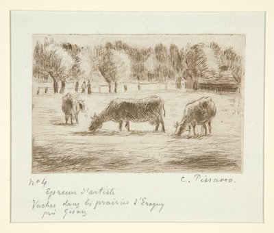 Vacas en los pastizales de Camille Pissarro