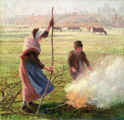 Escarcha blanca, mujer partiendo leña de Camille Jacob Pissarro