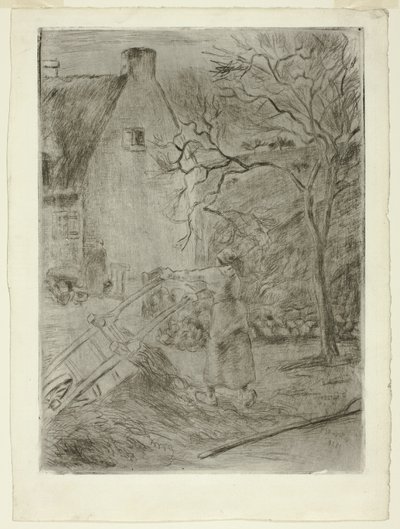 Mujer vaciando una carretilla de Camille Pissarro