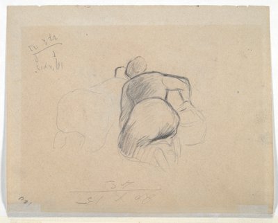 mujer arrodillada (anverso); Dos campesinas arrodilladas (verso) de Camille Pissarro