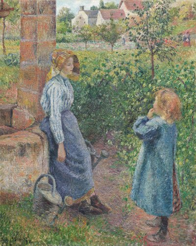 Mujer y niño en el pozo de Camille Pissarro