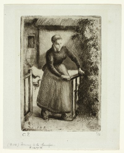Mujer en la Puerta de Camille Pissarro