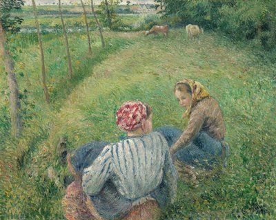 Jóvenes campesinas descansando en los campos cerca de Pontoise, 1882 de Camille Pissarro