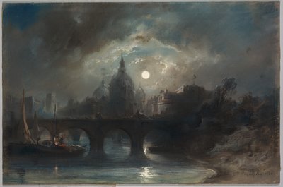 Vista de una ciudad de noche de Camille Roqueplan