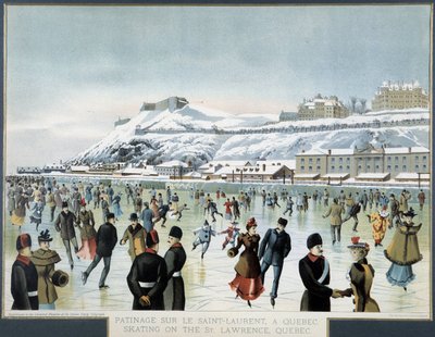 Patinaje en el río San Lorenzo en la ciudad de Quebec de Canadian School