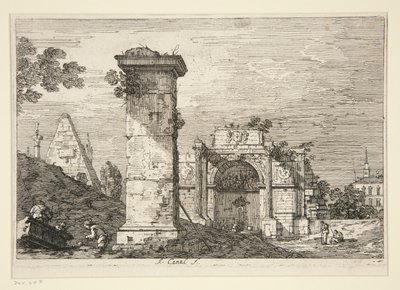 Paisaje con monumentos en ruinas, de la serie Vedute (Vistas) de Canaletto (Giovanni Antonio Canal)