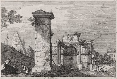 Paisaje con monumentos en ruinas, de la serie Vedute (Vistas) de Canaletto (Giovanni Antonio Canal)
