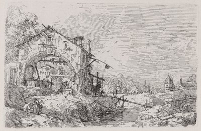 Paisaje con mujer junto a un pozo, de la serie Vedute (Vistas) de Canaletto (Giovanni Antonio Canal)