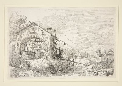 Paisaje con mujer junto a un pozo, de la serie Vedute (Vistas) de Canaletto (Giovanni Antonio Canal)