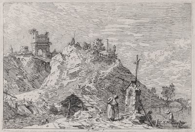 Paisaje con el Peregrino en Oración, de la serie Vedute (Vistas) de Canaletto (Giovanni Antonio Canal)