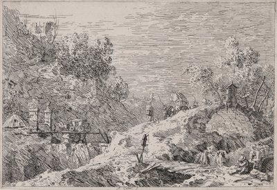 Paisaje de montaña con cinco puentes, de la serie Vedute (Vistas) de Canaletto (Giovanni Antonio Canal)