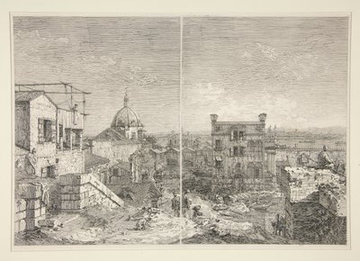 La Casa con la Inscripción: MDCCXLI. A. C. [y] La Casa del Peristilo y las Seis Columnas, de la serie Vedute (Vistas) de Canaletto (Giovanni Antonio Canal)
