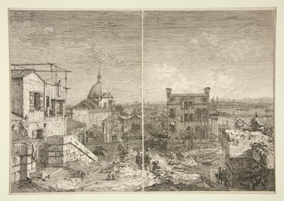 La casa de la inscripción [y] La casa del perstilo, de la serie Vedute (Vistas) de Canaletto (Giovanni Antonio Canal)