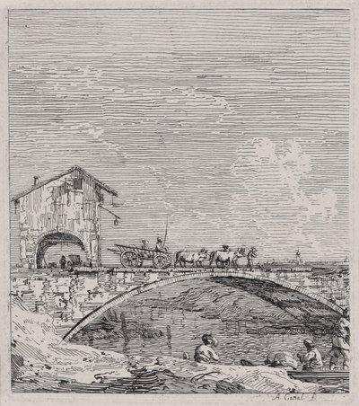 El vagón que pasa por un puente, de la serie Vedute (Vistas) de Canaletto (Giovanni Antonio Canal)