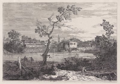 Vista de un pueblo a la orilla de un río, de la serie Vedute (Vistas) de Canaletto (Giovanni Antonio Canal)