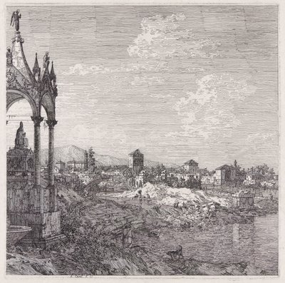 Vista de un pueblo con un obispo de Canaletto (Giovanni Antonio Canal)