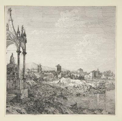 Vista de un pueblo con un obispo de Canaletto (Giovanni Antonio Canal)