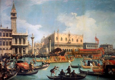 El regreso del Bucentauro al muelle del palacio de los Dogos, años 1730 de Giovanni Antonio Canal