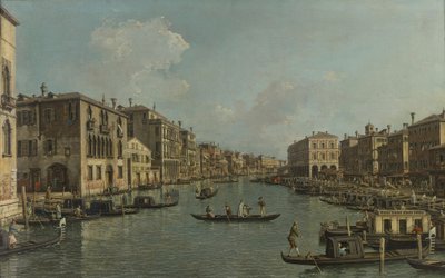 Alemán: Der Canal Grande mit Blick in südöstlicher Richtung auf die Rialtobrücke El Canal Grande con vista al sudeste hacia el puente de Rialto de Canaletto