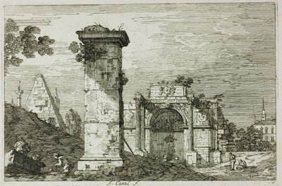 Paisaje con monumentos en ruinas, de Vedute de Canaletto