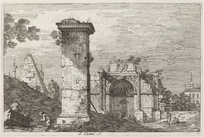 Paisaje con Monumentos en Ruinas (derecha) de Canaletto