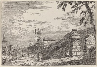 Paisaje con torre y dos pilares en ruinas de Canaletto