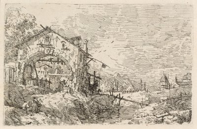 Paisaje con una mujer en un pozo de Canaletto