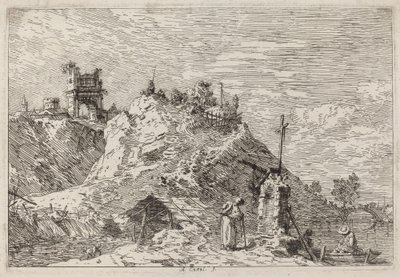 Paisaje con el peregrino en oración, c. 1735-1746 de Canaletto