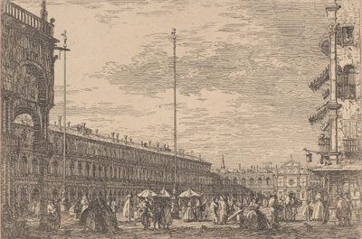 Piazza San Marco con la Procuratie Nuove a la izquierda y la iglesia de San Geminiano ..., 1735-46 de Canaletto