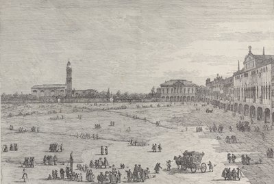 Prà della Valle: la mitad derecha de la plaza de Prà della Valle en Padua, con el Col..., 1735-46 de Canaletto