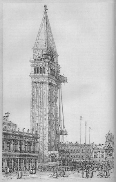El campanario de San Marcos durante la reparación en 1745, 1903 de Giovanni Antonio Canal
