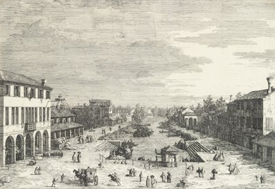 Vista de Mestre, una posada a la izquierda y otros edificios varios que bordean el canal, de 