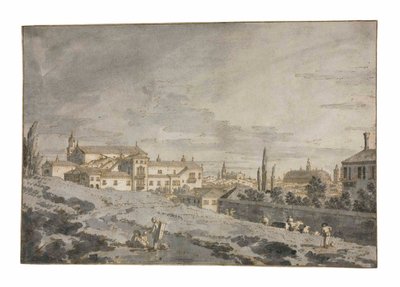 Vista de Padua desde fuera de las murallas de la ciudad con la iglesia de San Francesco de Giovanni Antonio Canal