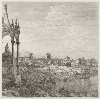 Vista de una ciudad con la tumba de un obispo, c. 1735-1746 de Canaletto