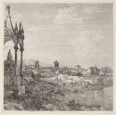 Vista de una ciudad con la tumba de un obispo, c. 1740 de Canaletto