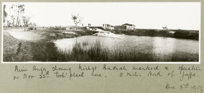 Río Auja, mostrando Khirbet Hadrah, 3 de diciembre de 1917 de Capt. Arthur Rhodes