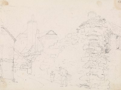 Boceto de casas de piedra en un pueblo de Capt. Thomas Hastings