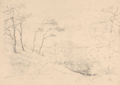 Bosquejo de árboles y colinas sobre Barton Farm House, Isla de Wight de Capt. Thomas Hastings