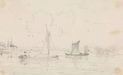 Boceto de dos veleros en el agua de Capt. Thomas Hastings