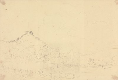 Boceto de un castillo en lo alto de una colina con casas debajo de Capt. Thomas Hastings