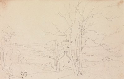 Bosquejo de un gran árbol y una cabaña de Capt. Thomas Hastings