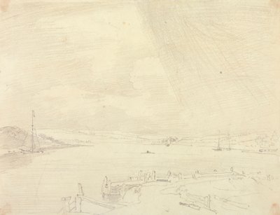 Boceto de un paisaje costero con muelle en primer plano, Isla de Wight de Capt. Thomas Hastings