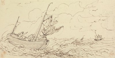 Boceto de un barco en un mar tormentoso de Capt. Thomas Hastings