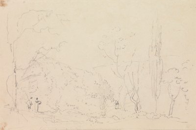 Boceto de una cabaña con tejado de paja de Capt. Thomas Hastings