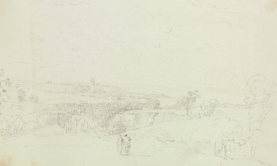 Paisaje abocetado con un castillo a lo lejos de Capt. Thomas Hastings