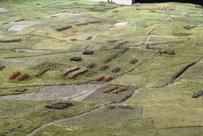 Diorama de la Batalla de Waterloo mostrando tropas posicionadas a las 19:45 hrs del 18 de junio de 1815 (detalle) de Capt. William Siborne