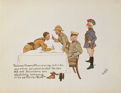 Comandantes de defensa demostrando que los dos obuses de 6.3 pulgadas son absolutamente necesarios en su sección particular, de The Leaguer of Ladysmith, 1900 de Captain Clive Dixon